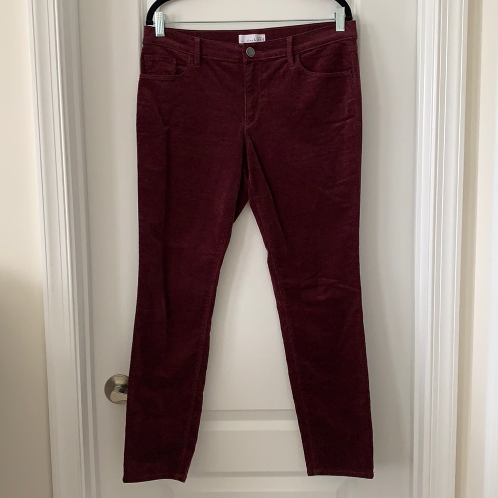 NWOT LOFT Burgundy Modern Skinny Corduroy Pants Size 12P